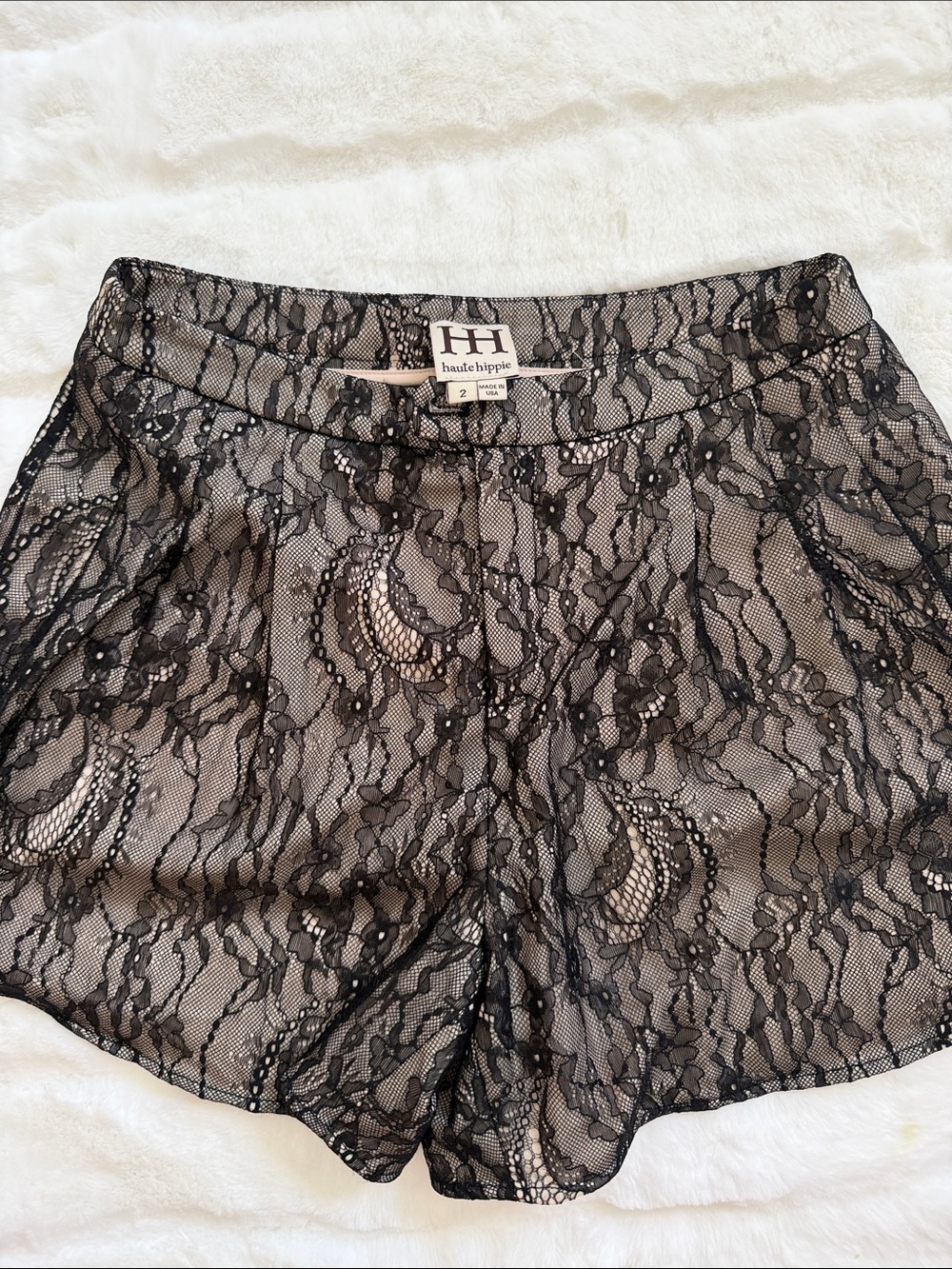 Haute Hippie Black Lace Lounge Shorts